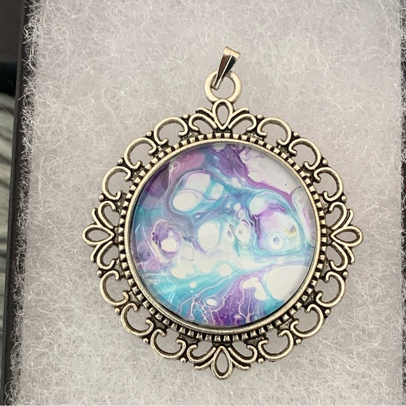 Handmade Fluid Art Necklace- Mermaid Pour - Picture 3 of 8